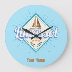 Limassol City Cyprus Retro Sailing Ship Vintage Lu Large Clock