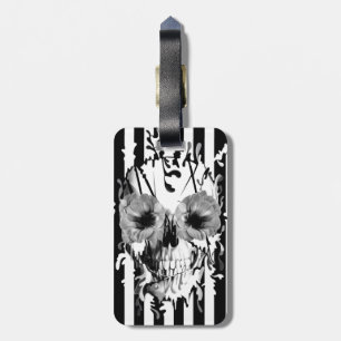 Limbo, black and white striped skull luggage tag
