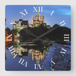 Limburg Dom zur blauen Stunde Square Wall Clock