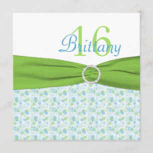 Lime and Aqua Floral Sweet Sixteen Birthday Invite