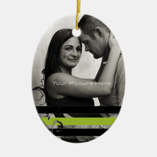 Lime and Black Photo Engagement Ceramic Tree Decoration