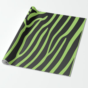 Lime and Black Zebra Stripes Animal Print Wrapping Paper