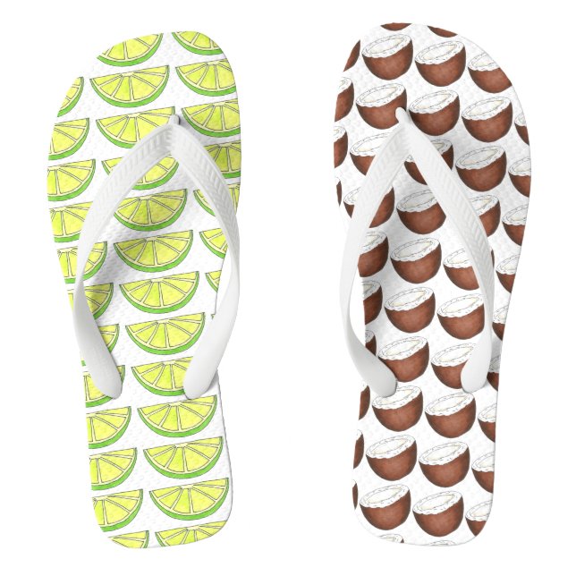Lime and Coconut Tropical Island Fruit Flip Flops (Footbed)
