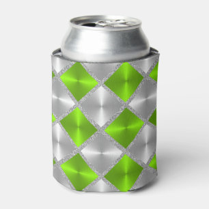 Lime and Grey with Silver Squares Can Cooler