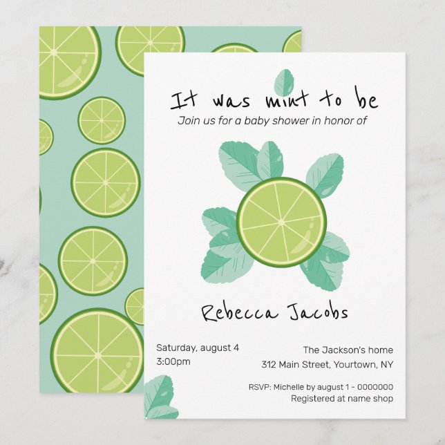 Lime and mint Baby Shower Invitation (Front/Back)