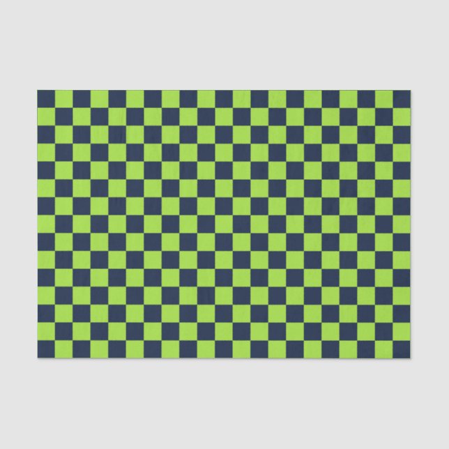 Lime and navy checkerboard pattern tissue paper (Front)