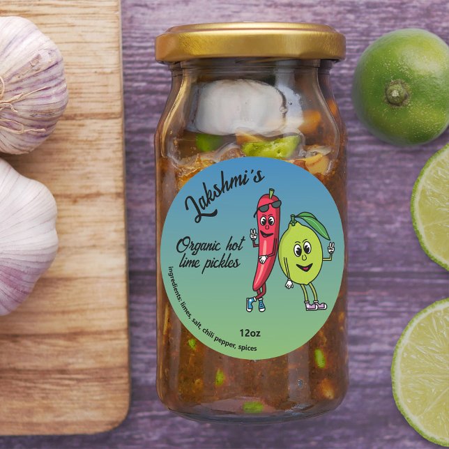 Lime and Pepper Pals Funny Cartoon Lime Pickles Classic Round Sticker (Creator Uploaded)
