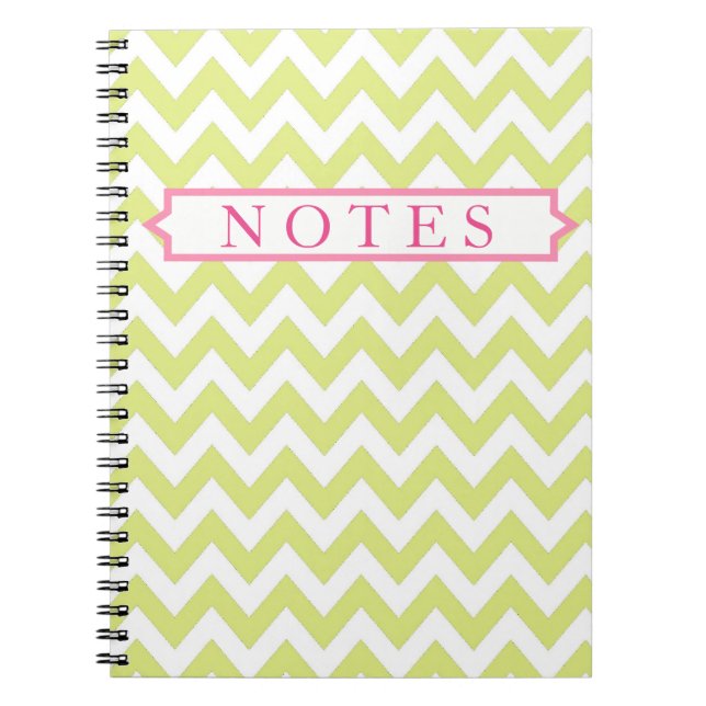 Lime and Pink Chevron Personalised Notebook (Front)