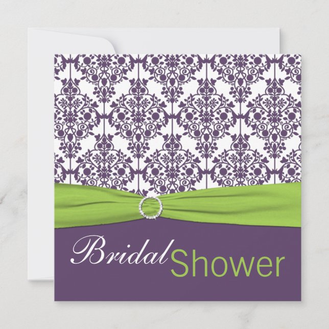 Lime and Purple Damask Bridal Shower Invitation (Front)