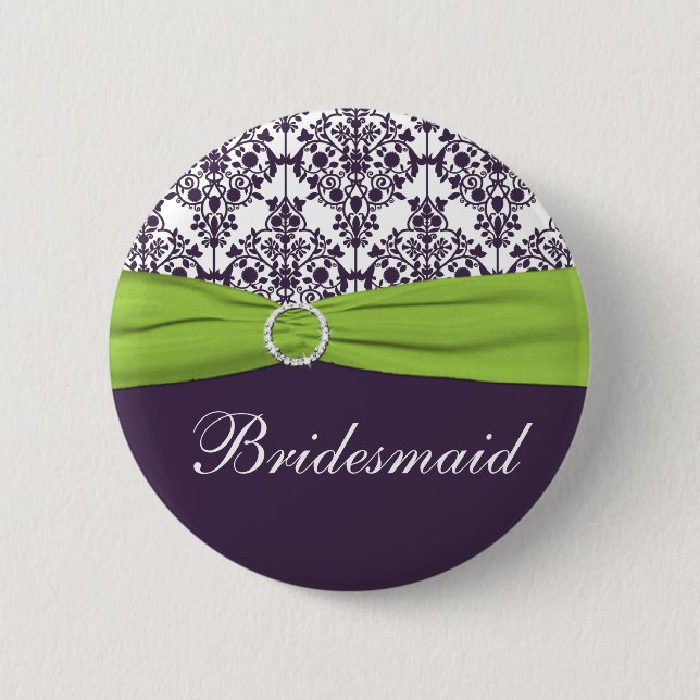 Lime and Purple Damask Bridesmaid Pin (Front)