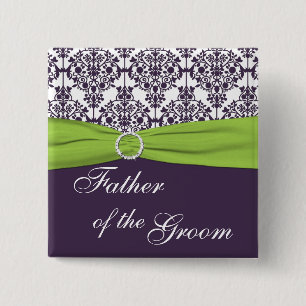 Lime and Purple Damask Father of the Groom 15 Cm Square Badge