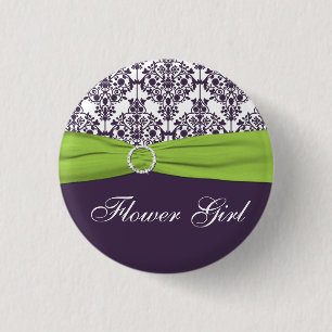 Lime and Purple Damask Flower Girl Pin - Small