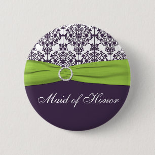 Lime and Purple Damask Maid of Honour Pin