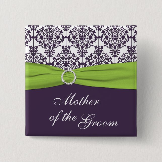 Lime and Purple Damask Mother of the Groom Pin (Front)