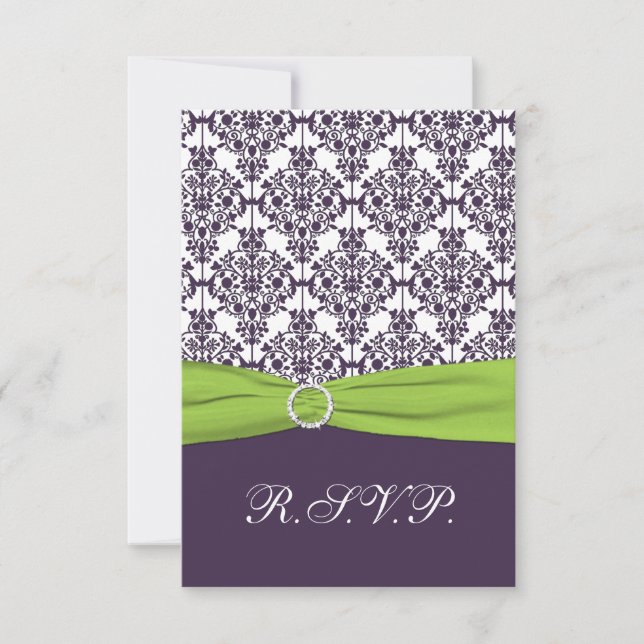 Lime and Purple Damask Reply Card - Small (Front)
