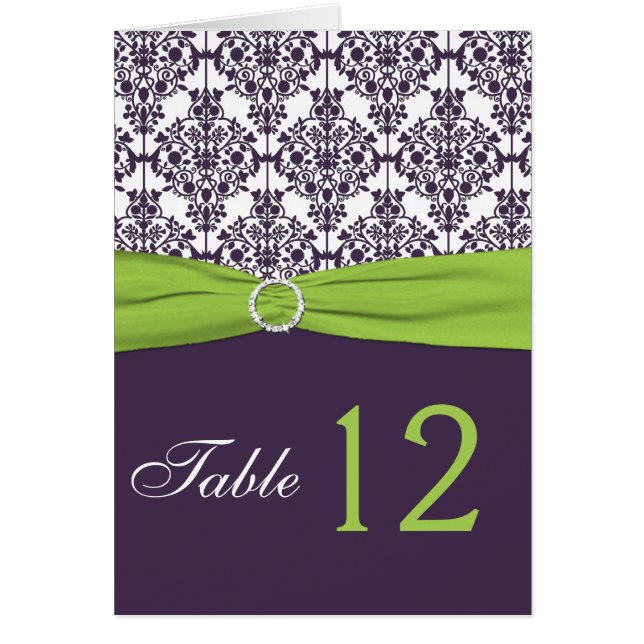 Lime and Purple Damask Table Number Card (Front)