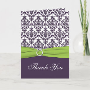 Lime and Purple Damask Thank you Card