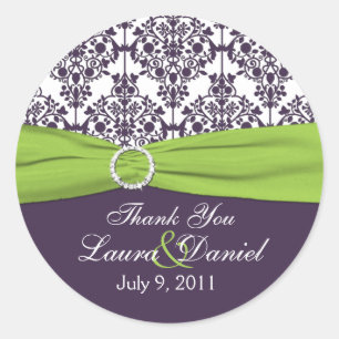 Lime and Purple Damask Thank You Sticker