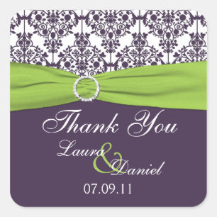 Lime and Purple Damask Wedding Favour Sticker