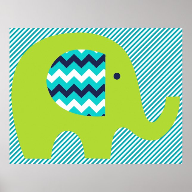 Lime and Teal Elephant Nursery Poster (Front)