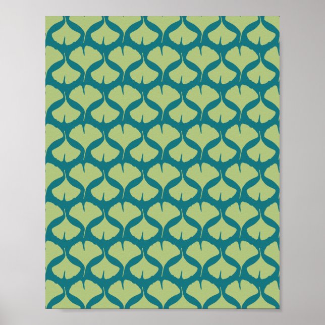 Lime and Teal Green Ginkgo Leaves Poster (Front)