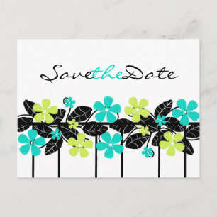 Lime and Turqouise Floral Save the Date Postcard