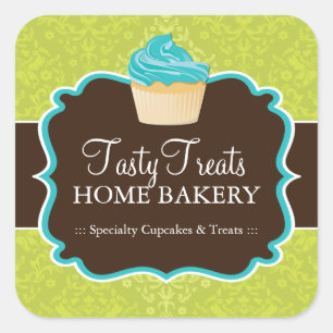 Lime and Turquoise Bakery Packaging Stickers