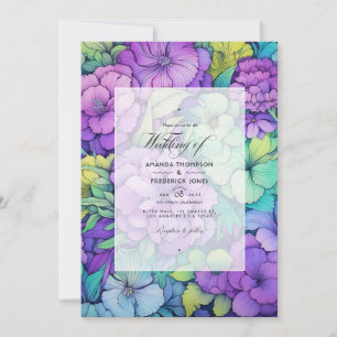Lime and Violet Floral Wedding Invitation