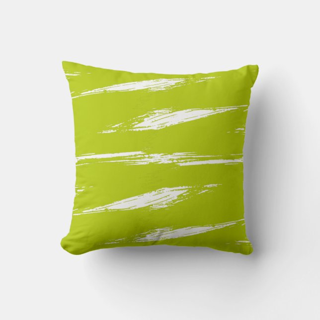 Lime and White Brush Stroke Paint Cushion (Front)