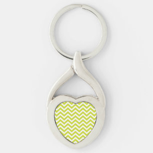 Lime and White Chevron Design Key Ring