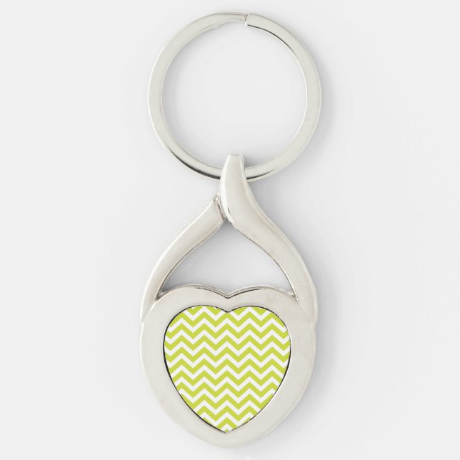 Lime and White Chevron Design Key Ring (Front)
