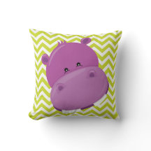 Lime and White Chevron Purple Hippo Pillow