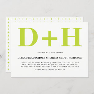 Lime and white initials bold typography wedding invitation