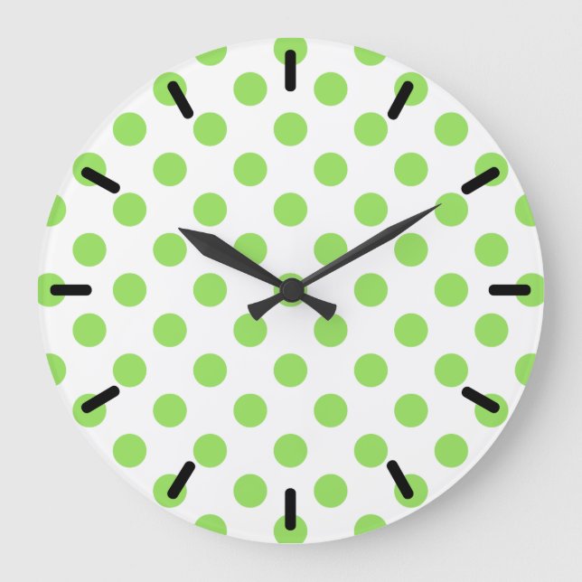 Lime and white polka dots large clock (Front)