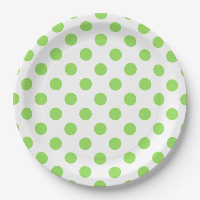 Lime and white polka dots paper plate (Front)