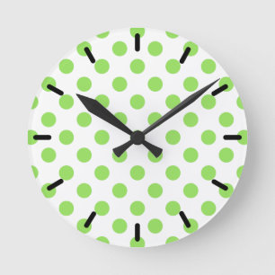 Lime and white polka dots round clock