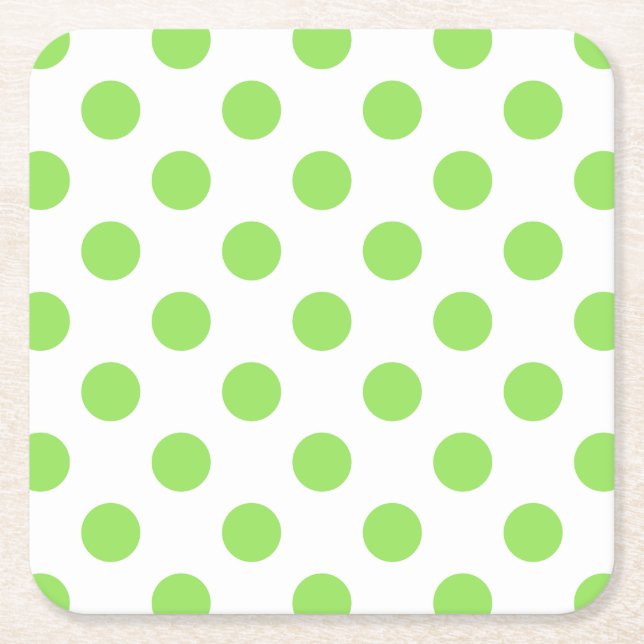 Lime and white polka dots square paper coaster (Front)