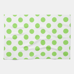 Lime and white polka dots tea towel