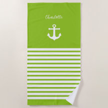 Lime and White Stripes Nautical  Personalised