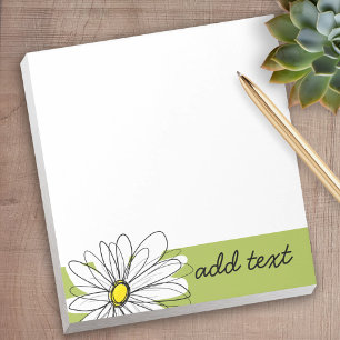 Lime and White Whimsical Daisy with Custom Text Notepad