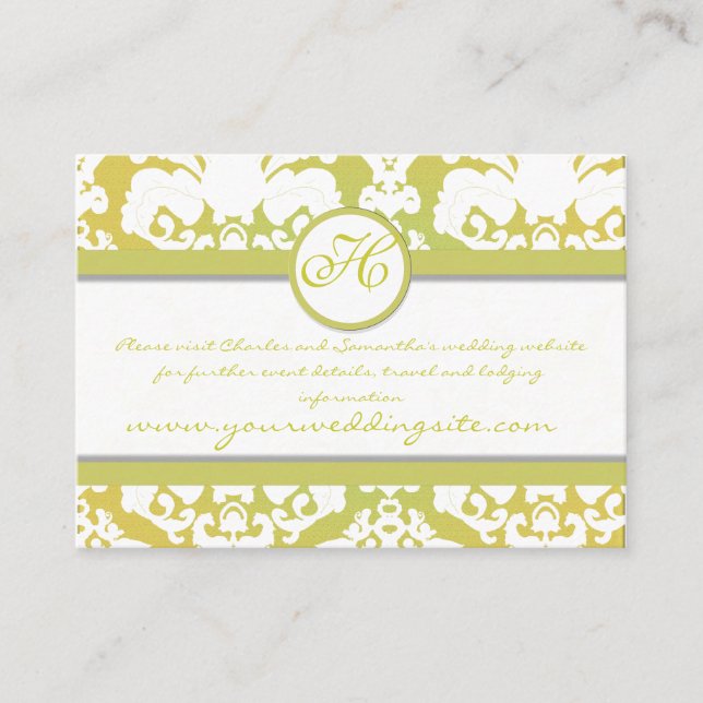 Lime and Yellow Damask Floral  Lime Trim Enclosure Card (Front)