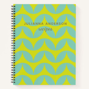 Lime Aqua Mid Mod Pattern Personalised Recipe Notebook