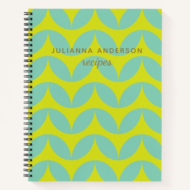 Lime Aqua Mid Mod Pattern Personalised Recipe Notebook (Front)