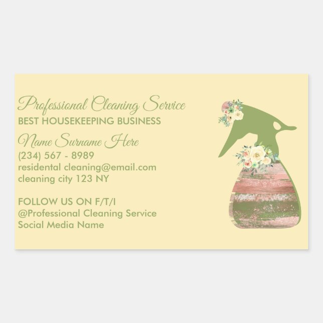 Lime Beige Green Maid Spray Flower Cleaning Rectangular Sticker (Front)