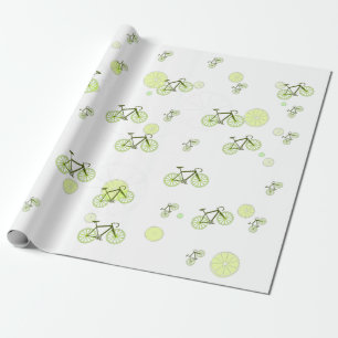 lime bike pattern green wrapping paper