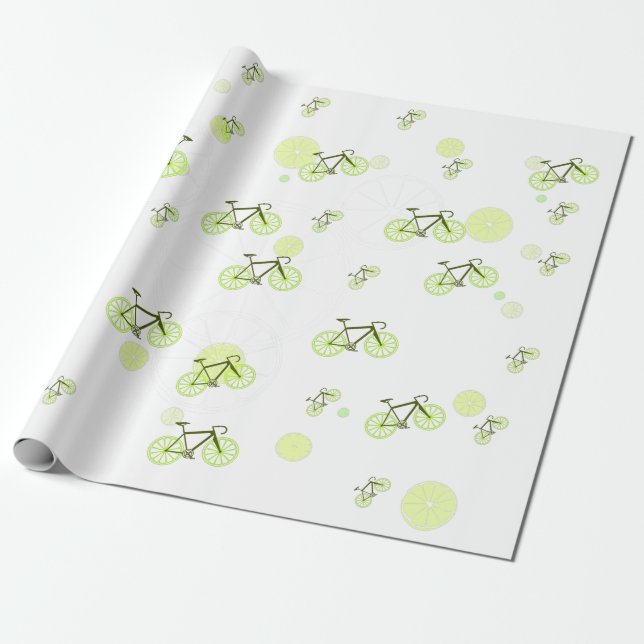 lime bike pattern green  wrapping paper (Unrolled)