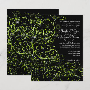 Lime Birds & Swirls Wedding Invitations
