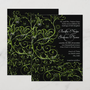Lime Birds & Swirls Wedding Invitations