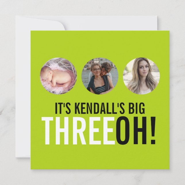 Lime black 30th THREEOH! photo birthday Invitation (Front)