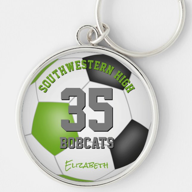 lime black girls sports soccer jersey number key ring (Front)